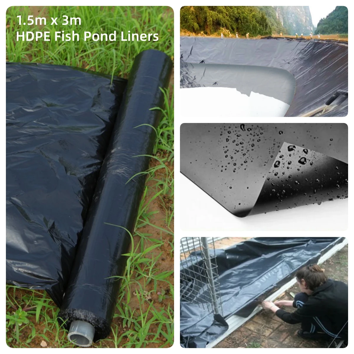 

0.1mm Waterproof Black Liner 1.5mx3m Fish Pond Liner Garden Pools Reinforced HDPE Membrane for Landscaping Pool Pond 2Pcs