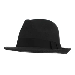 Unisex Roll Up Short Brim Felt Fedora Hats with Black Ribbon Women Men Trilby Jazz Hat