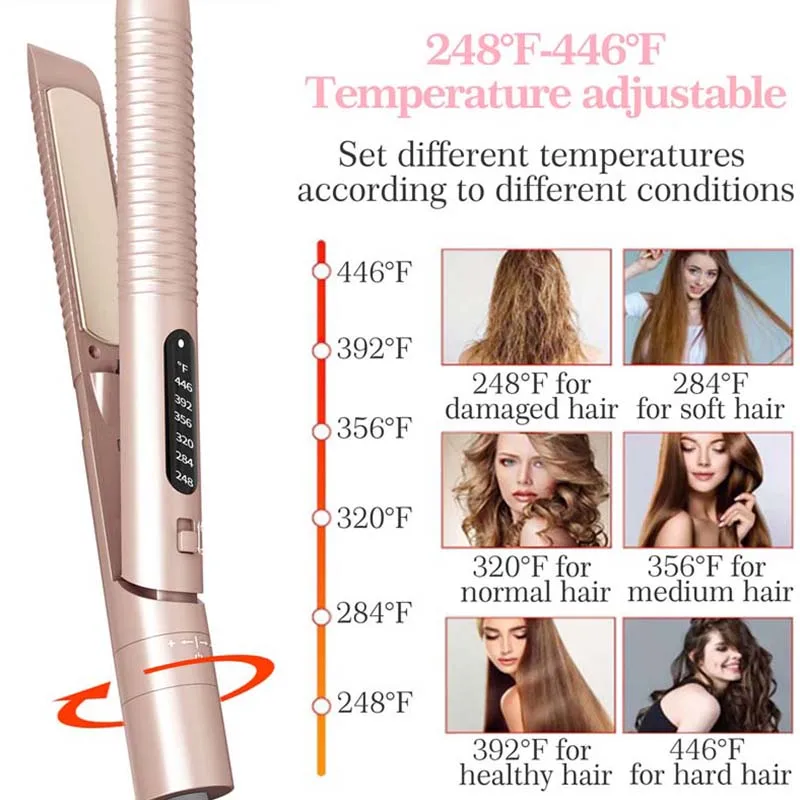 High-Temperature 2-in-1 Multifunction LCD Screen Powered Ceramic Infrared Negative Ion Hair Straightener for Household Use