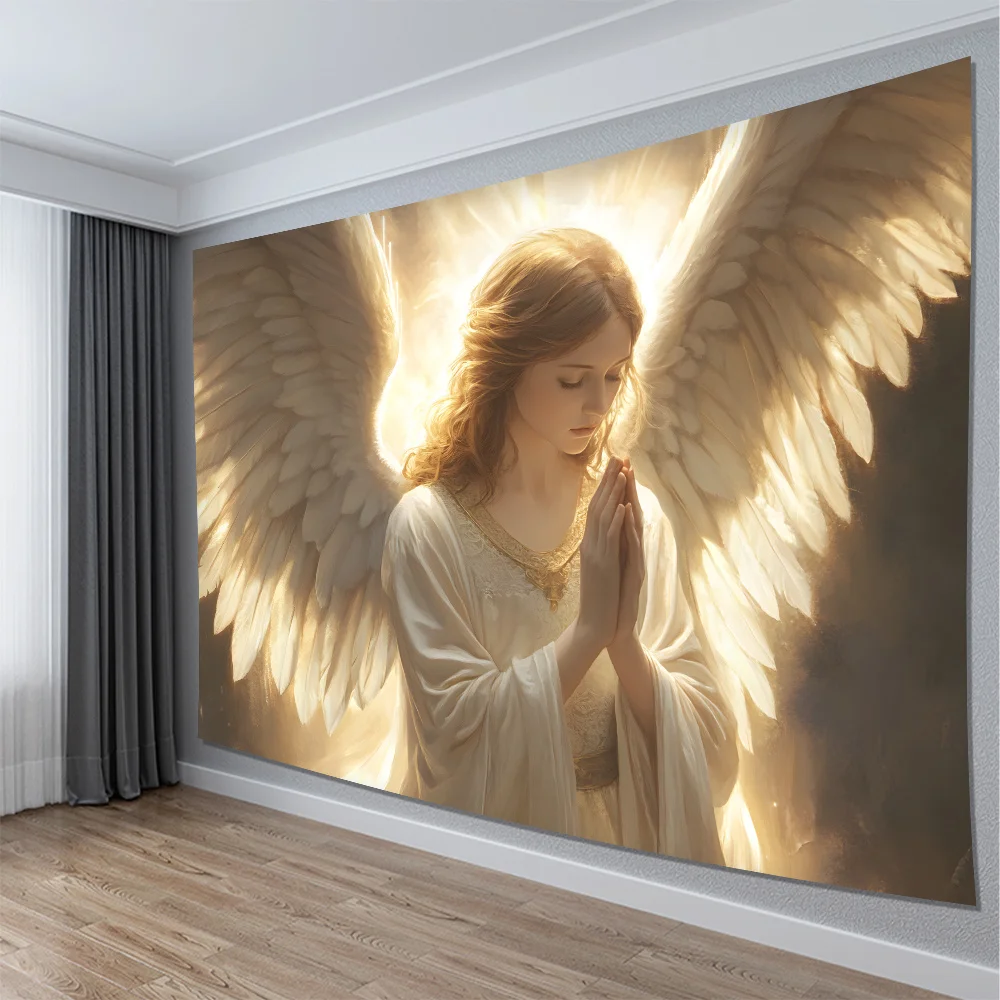 Majestic Angel Wings Tapestry Wall Hanging Ethereal Spiritual Home Decor Canvas Print Divine Faith Artwork for Bedroom Living Ro