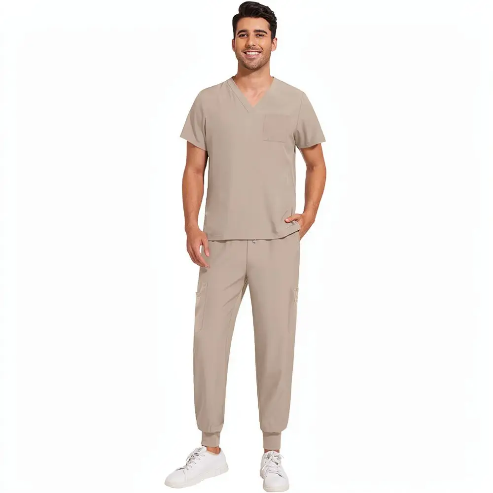 For Niaahinn Unisex Scrub Set Nursing Uniform V Neck Short Sleeve Breathable Comfortable Medical Clinic Lab Outfit