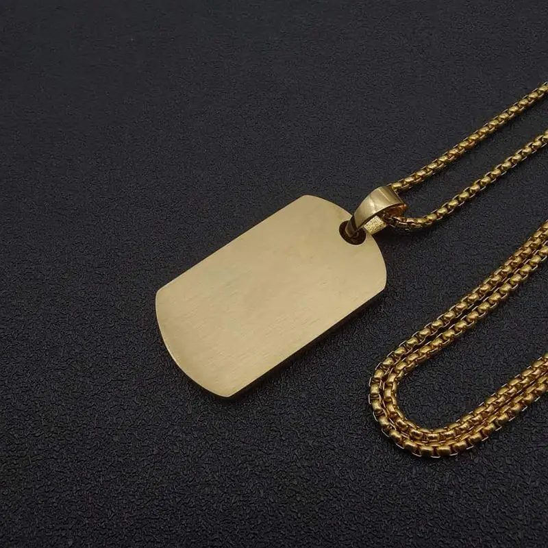 Stainless Steel Geometric Square Dog Tag Pendant Necklace Full Rhinestone Paved Bling Iced Out Men Hip Hop Rapper jewelry Gift