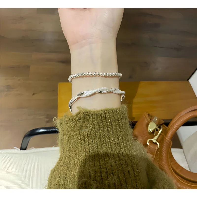 S999 Solid Silver Bracelet Women, Push-Pull Design, Girlfriend'S Birthday