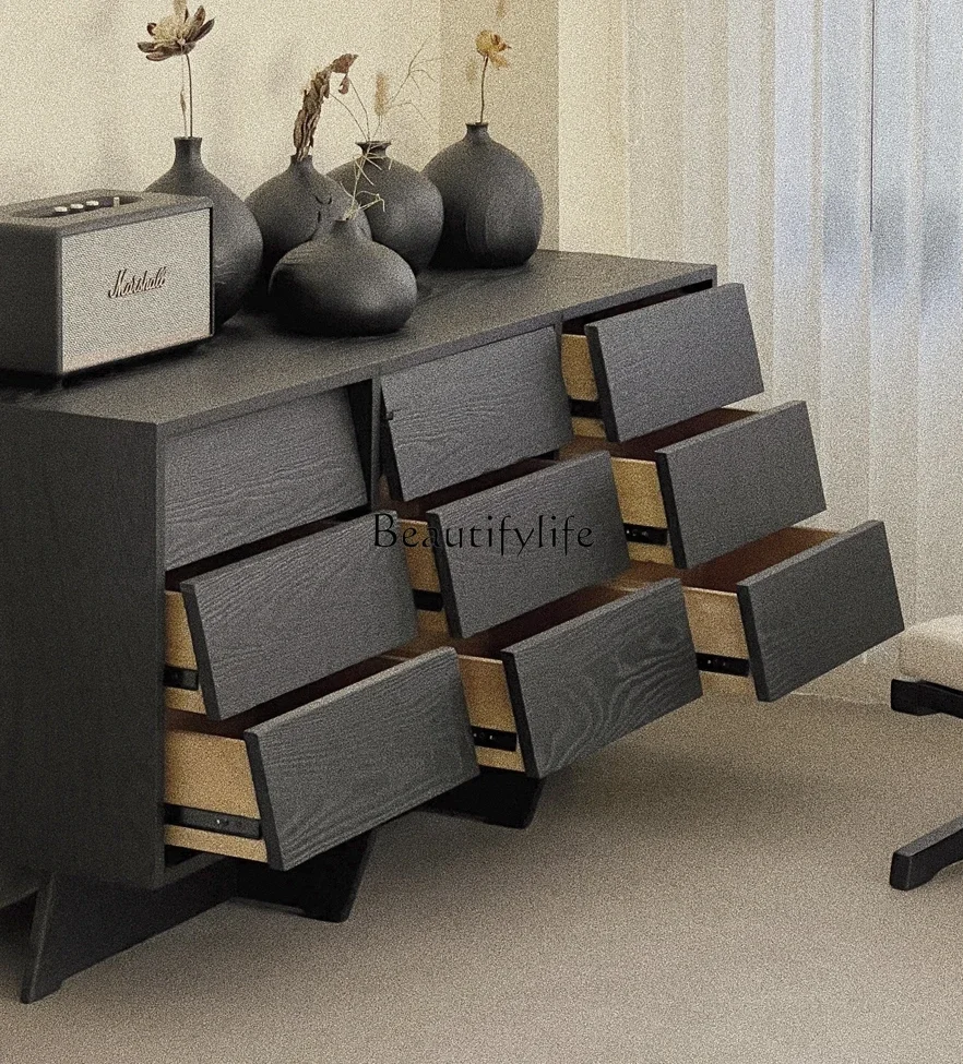 Z.Qiji Wind Black الخشب الصلب تسعة أدراج خزانة جانبية للتخزين المتعثرة #3