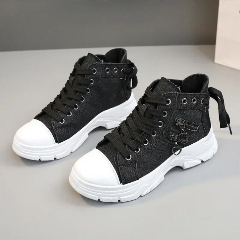 2024 neue Leinwand Damen Freizeit schuhe High Top Frau Turnschuhe schnüren Plattform Sportschuhe für Frauen atmungsaktive Mode Tennis