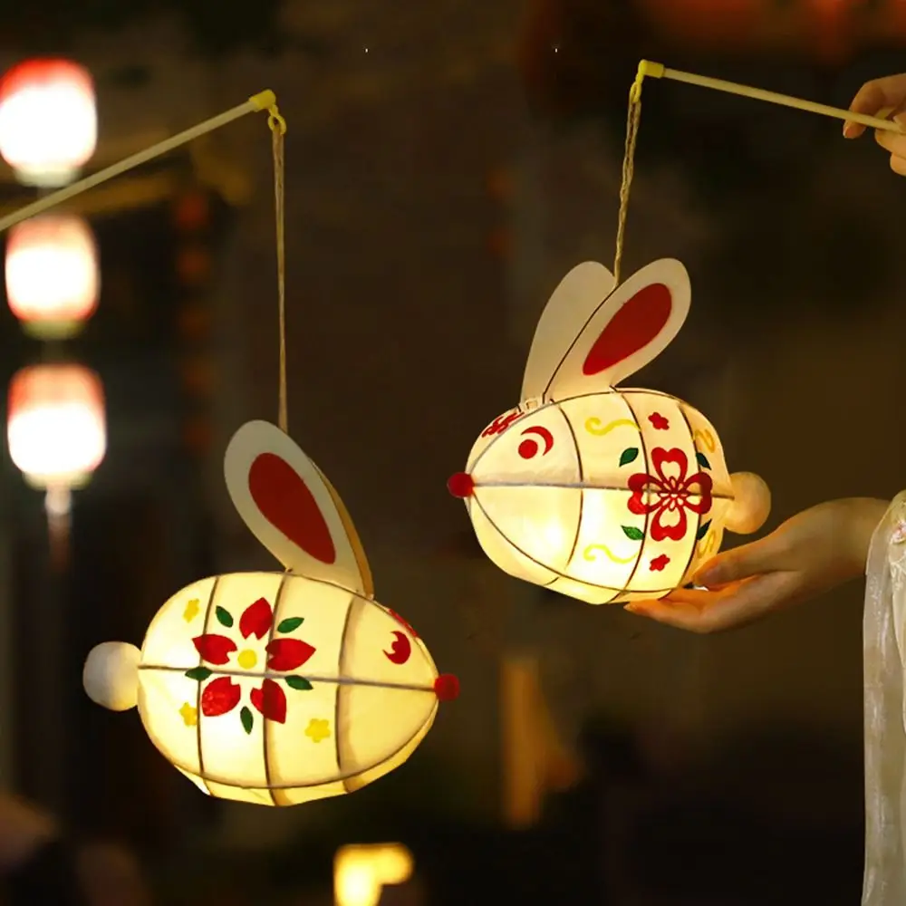 Estilo chinês artesanal meados de outono festival lanterna portátil brilhante coelho útero lâmpada durável mão material pacote festa