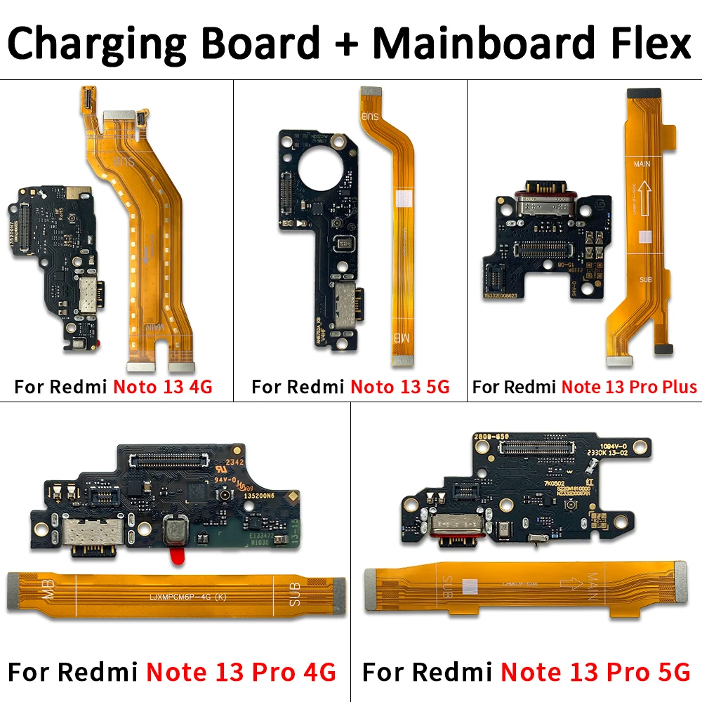 Tested Well For Xiaomi Redmi Note 13 Pro 4G 5G Plus USB Charging Port Dock Charger Board Connector Main Motherboard Flex Cable