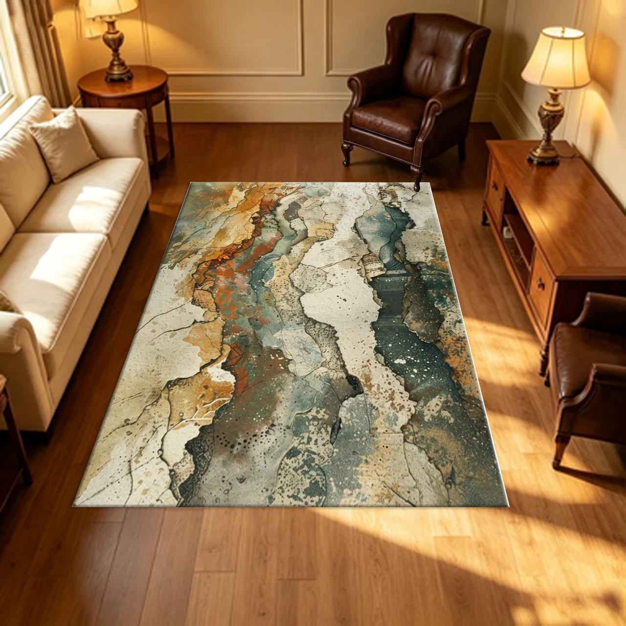 Abstract Layered Rock Texture Carpet Flooring Artistic Indoor Area Rug Non‑Slip Floor Rug for Home Living Room Bedroom