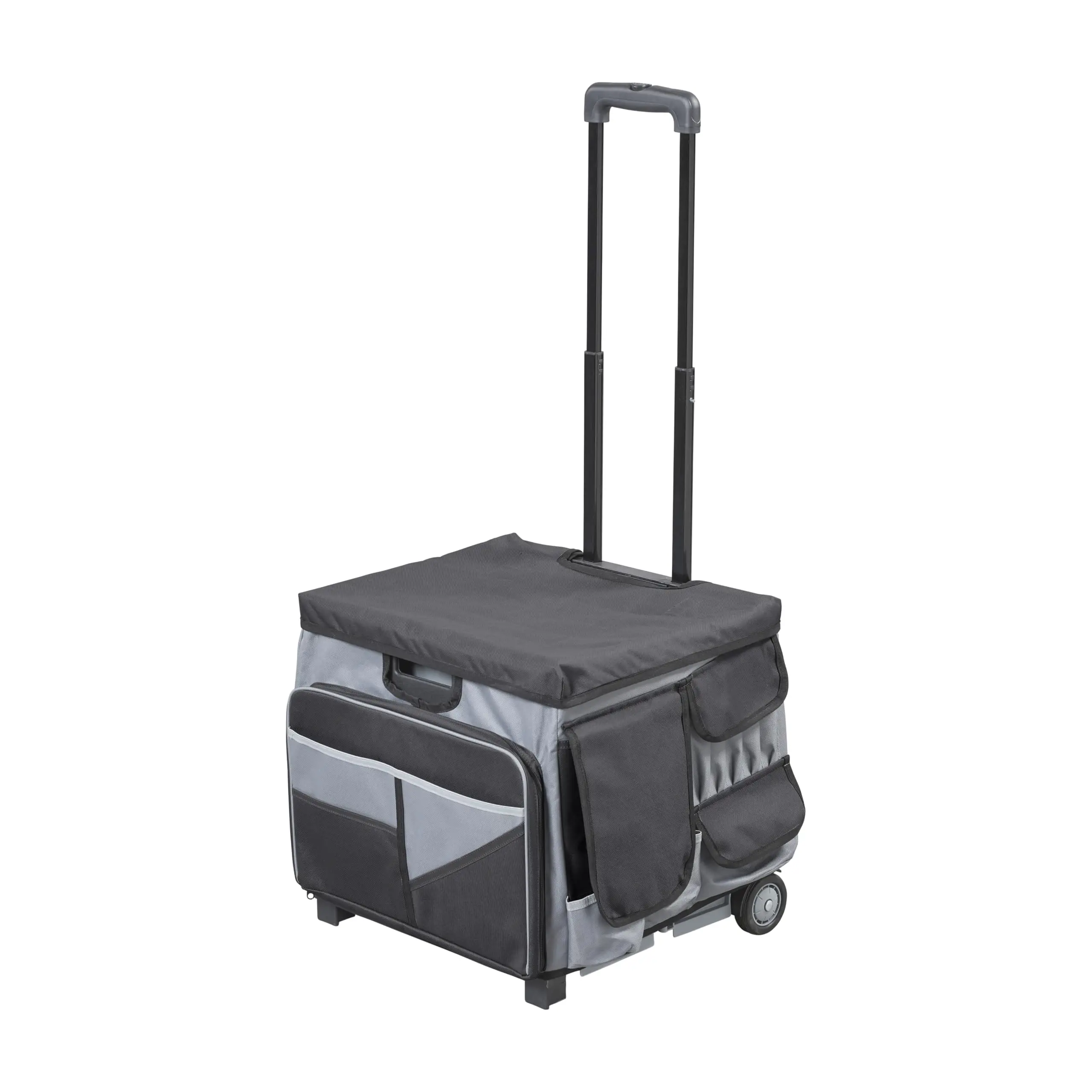 Folding Mobile Utility Cart, Canvas Organizer Bag, Black/Grey