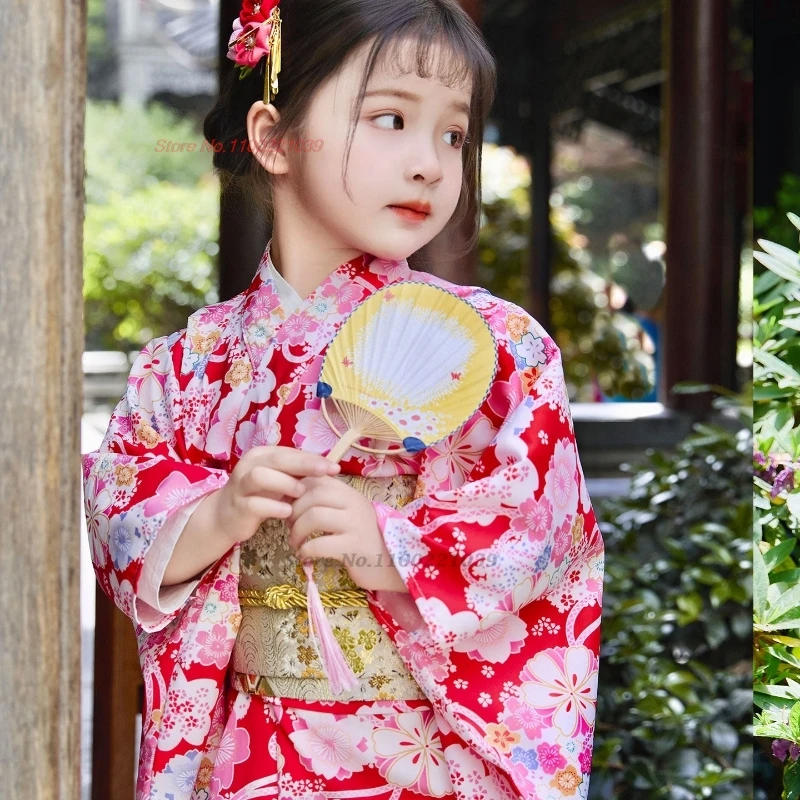

2026 japanese kimono dress traditional children kimono robe national crane print dress girl kimono haori yukata gown folk robe