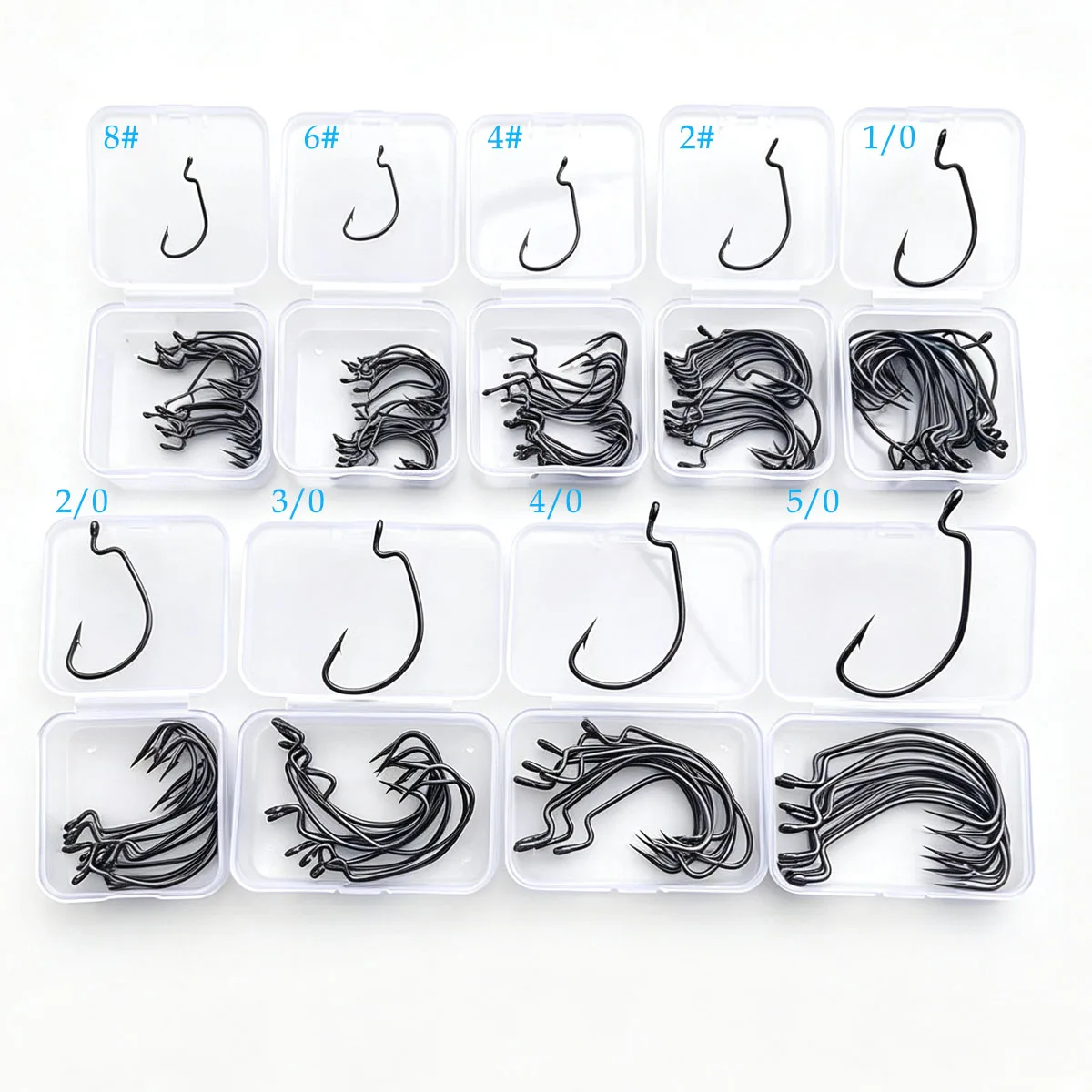 100-teiliges Angelhaken-Set mit Jig-, Crank-, Widerhaken-, Weitgap-, Offset-, Soft-Worm- und Seehaken aus hochwertigem Kohlenstoffstahl für den Meeresfischfang – Detail 2