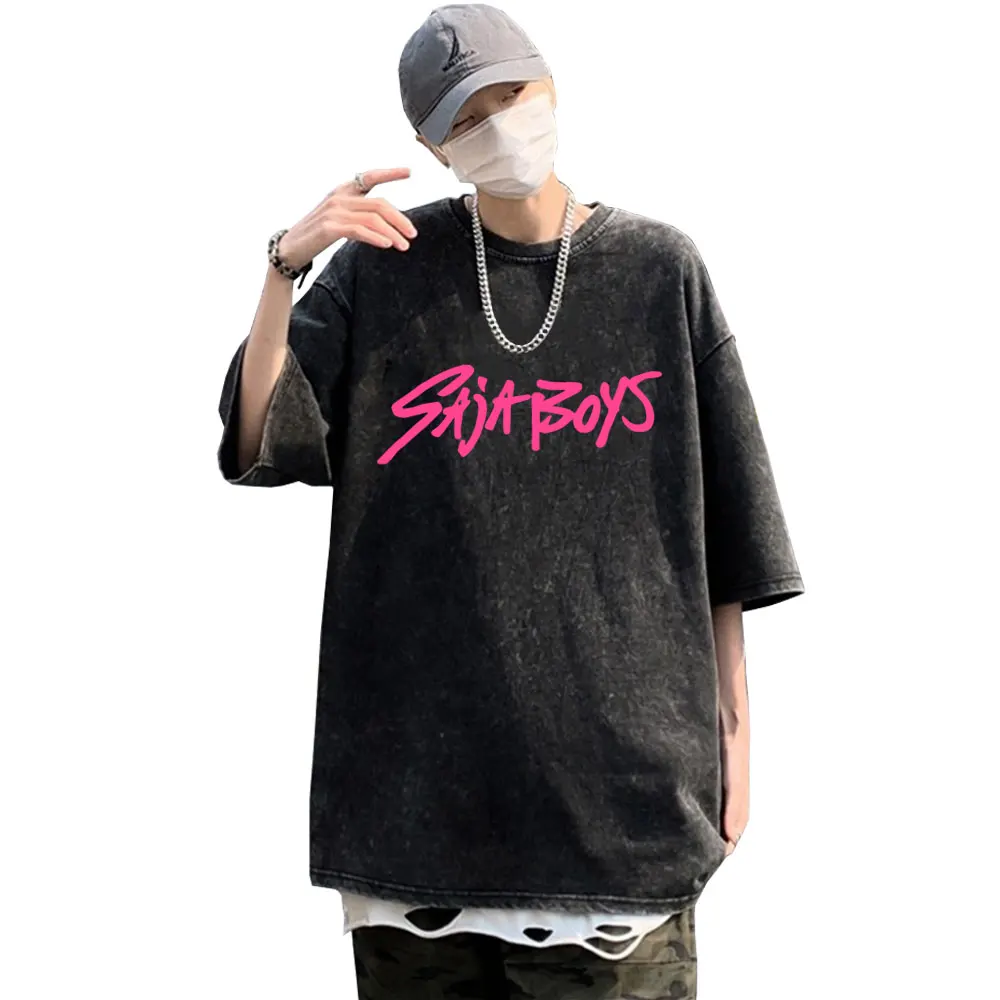 

Vintage Washed Cartoon Movie KPop Demon Hunters Saja Boys Rumi Mira Zoey T-shirt Men Women Korean Fashion Casual Cotton T Shirt