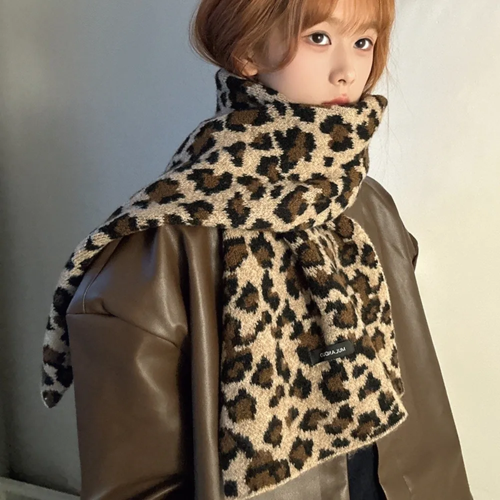 

Trendy Lightweight Leopard Print Scarf Korean Style Windproof Imitation Wool Scarf Warm Cashmere Blend Winter Shawl Unisex