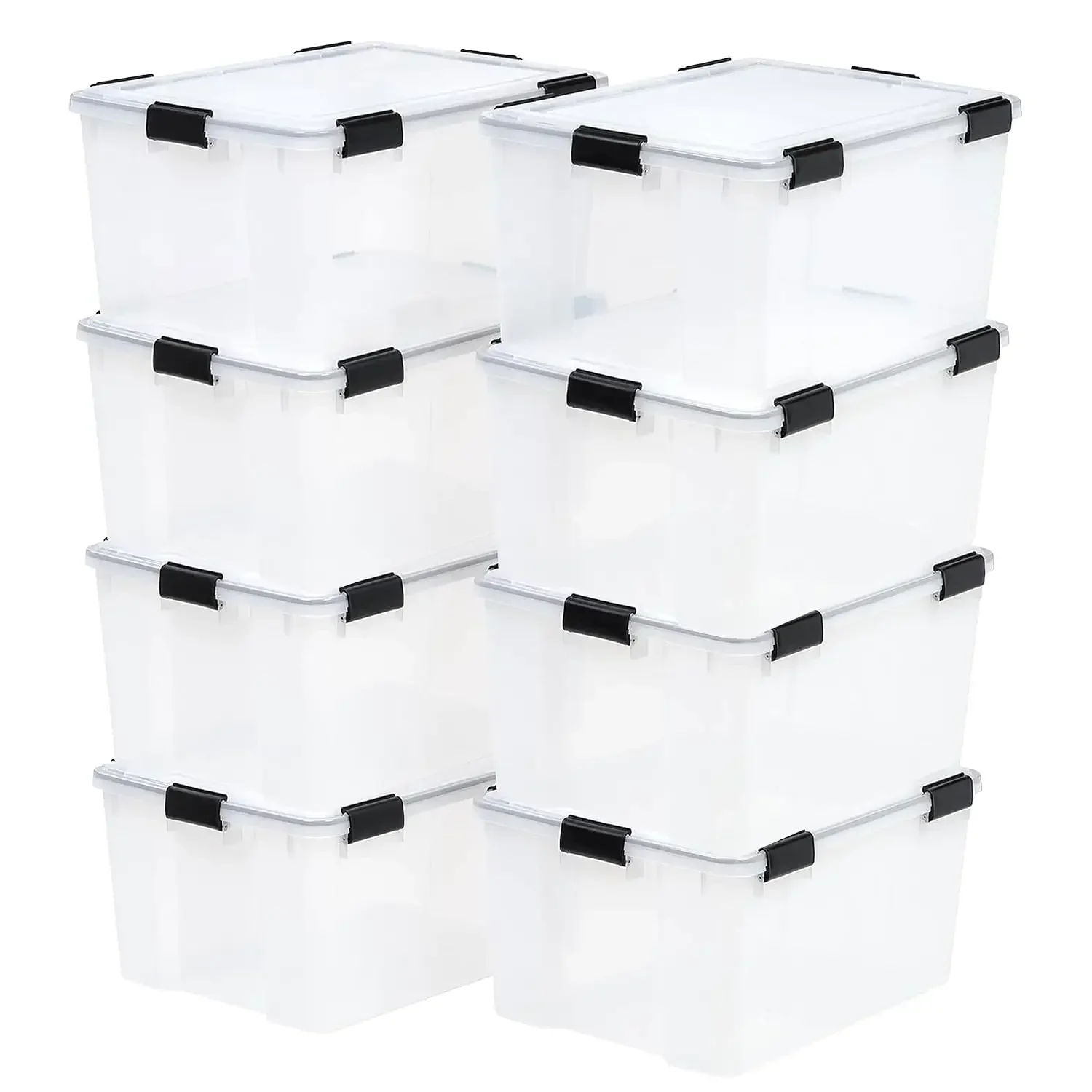 8 Pack WeatherPro 62.8 Quart Stackable Storage Tote Bins, Plastic Gasket Box with Tight Latching Lids and Seal,, Customized