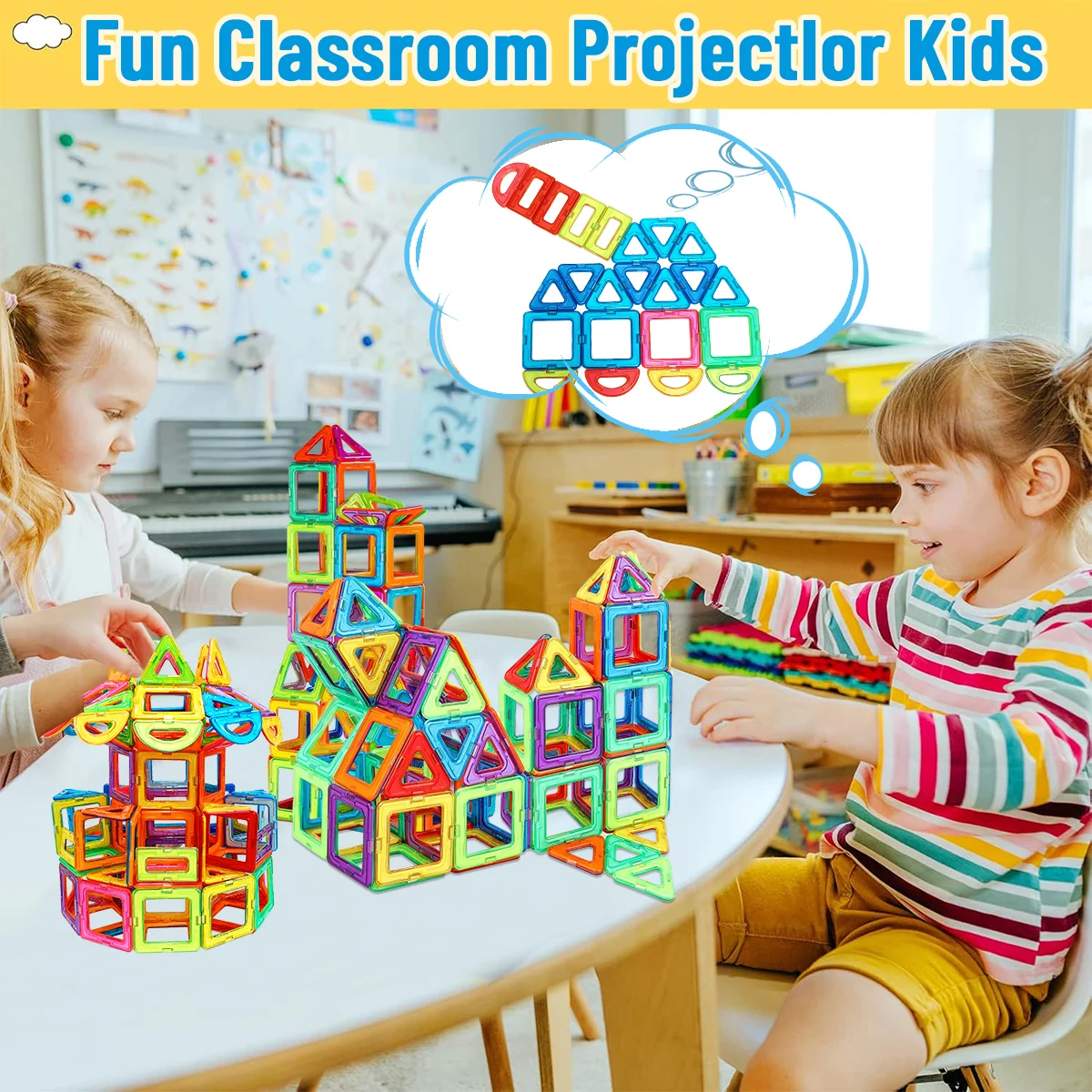 Medium Magnetic Building Blocks Set，Educational STEM Construction Toy, Durable Material, Vibrant Color, Ideal Learning Gift