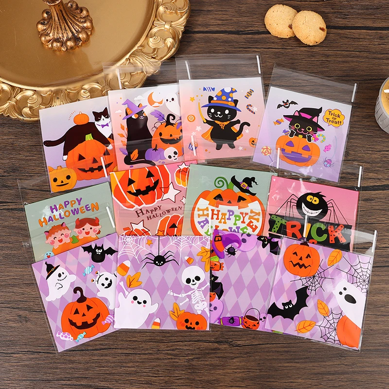 100Pcs 4-in-1 Halloween Candy Packaging Bag Ghost Festival Party Gift Self Sealing Bag Trick Or Treat Snack Food Pouch