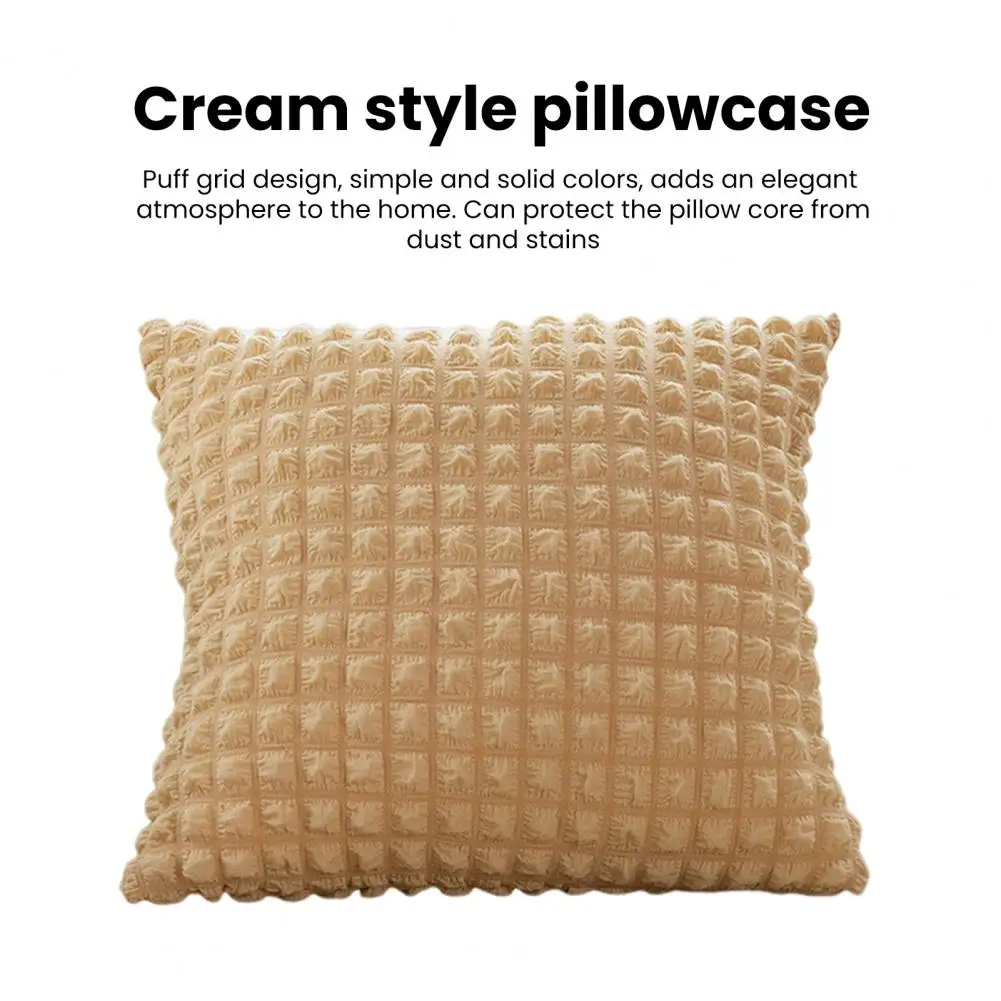 Fade-resistant Pillow Case 45x45cm Square Pillow Case Elegant Puff Cushion Cover Modern Solid Color Zippered Polyester Sofa