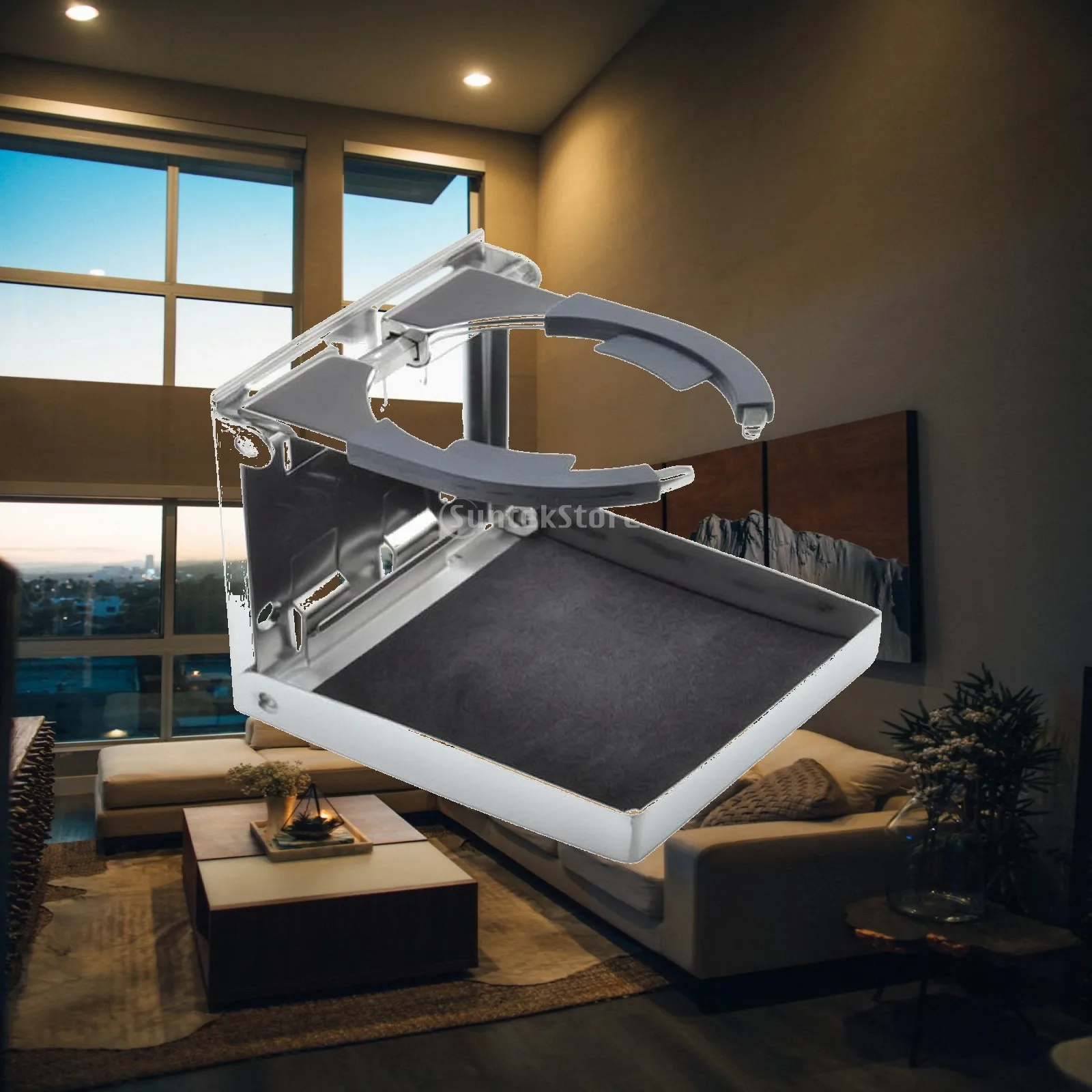 Cup Holder with Base Tray Stainless Steel Folding Cup Holder Polished Secure for Boat Owners, Boats, Marine Cabins