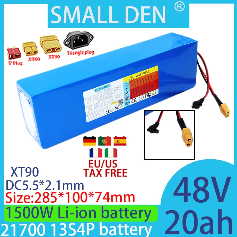 New 48V 20ah 21700 lithium battery 13S4P with built-in Bms1500W electric vehicle high-power electric tool motor+ 2A 3A 5Acharger