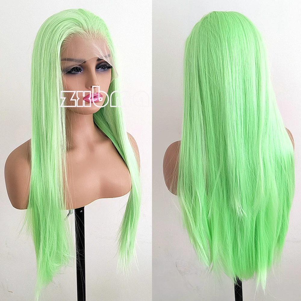 

ZXBMALWIGS Bright Green Blonde Straight Synthetic Lace Front Wigs For Women Lace Frontal Wig Pre Plucked Hairline Baby Hair