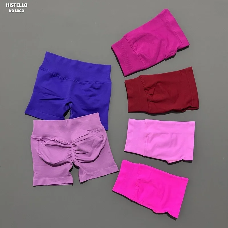 HISTELLO Impacts Sports Shorts Low Ribbed Band Scrunch Butt Women Yoga Gym Tights Pilates Seamless Pant Workout Running Leggings