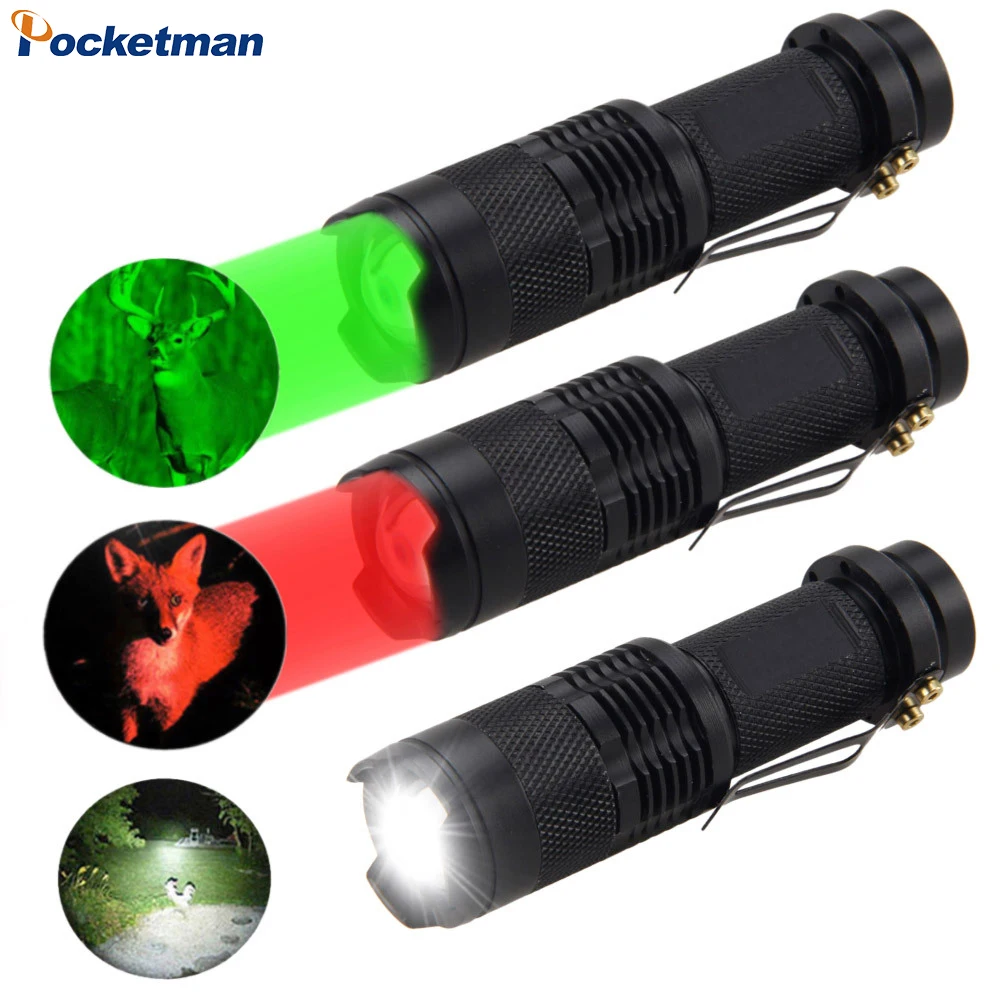 

Powerful Mini Flashlights 670nm Red Blue Green Light LED Flashlight Pocket Emergency Torch Waterproof Torches Zoom Flashlight