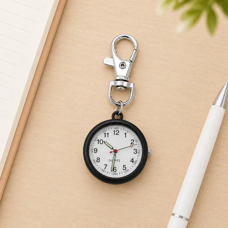 Mini Keychain Pocket Watch Number Dial Quartz Watch Clip‑On Carabiner Fob Watch Portable Timepiece for Medical Staff Students
