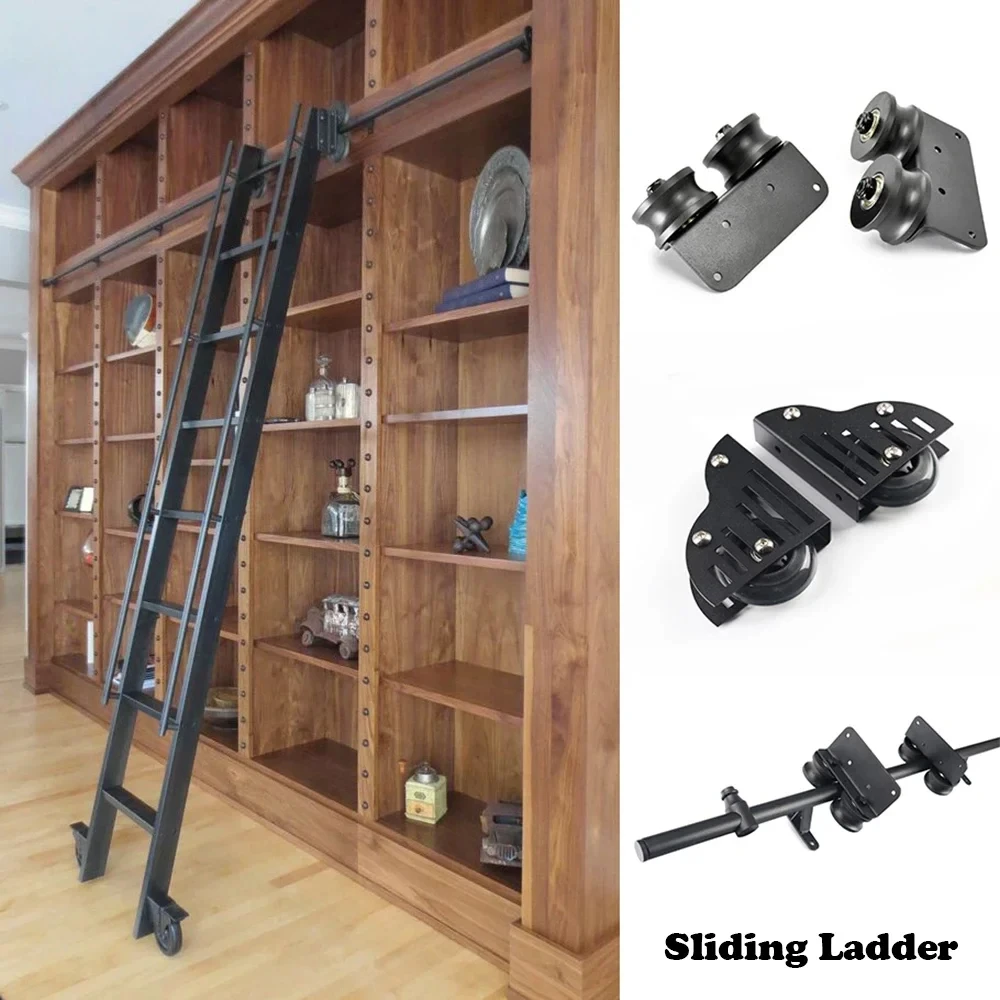 

Kinmade 3.3ft 6.6ft Rustic Black Round Tube Sliding Barn Library Ladder Track Kit