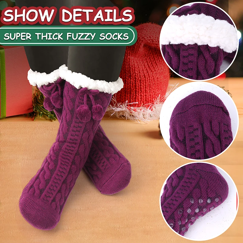 1 Pair Women Slipper Fuzzy Socks Fluffy Cozy Cabin Warm Winter Soft Thick Comfy Fleece Non Slip Home Socks Christmas Gifts