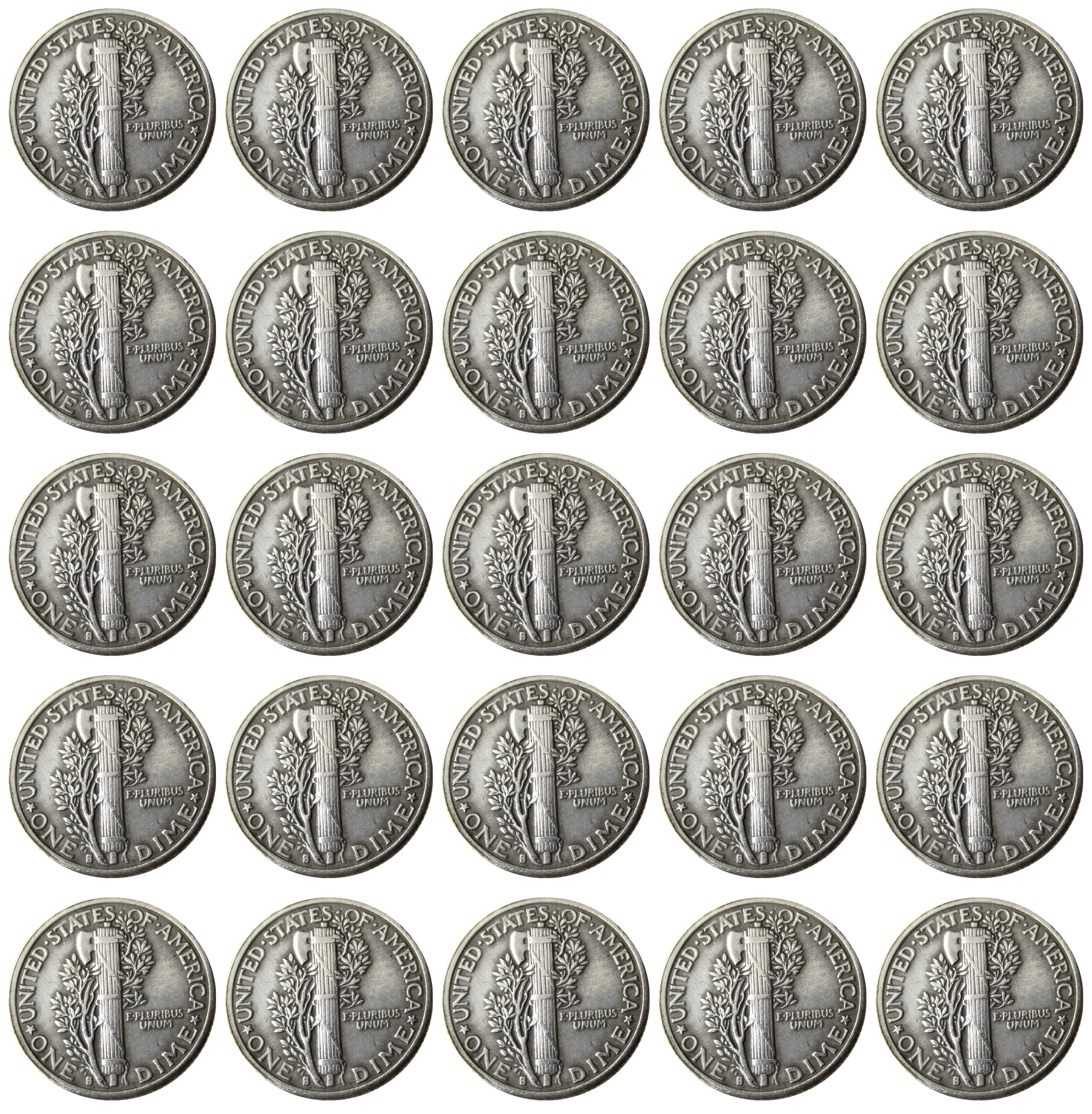 US A Set Of(1916-1945) -S 25pcs Mercury Head Dime Silver Plated Copy Coin