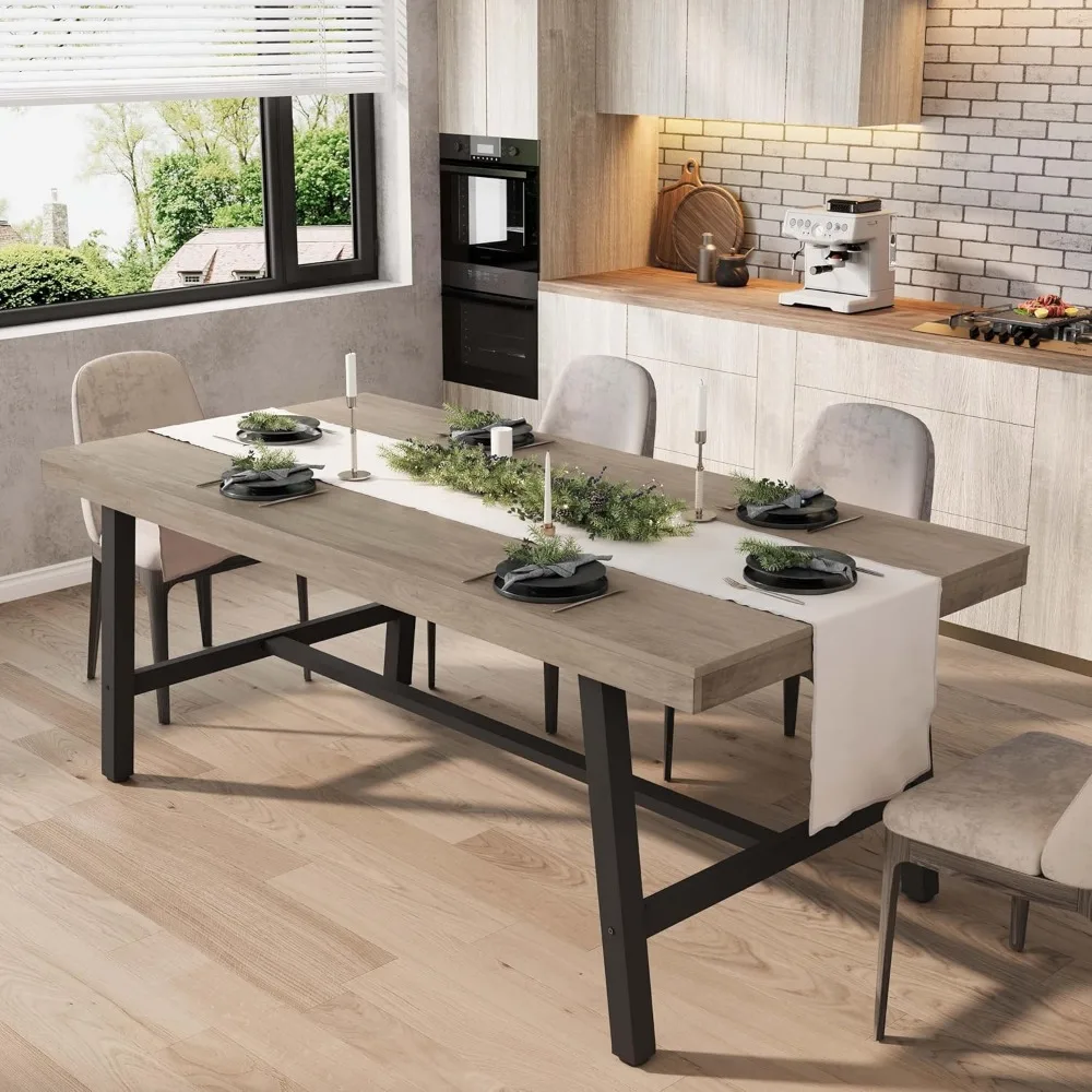 

Industrial Dining Table for 6-8 People, 70.87" Long Wooden Kitchen Table with Sturdy Metal Frame & Rustic Brown Finish (Grey, L