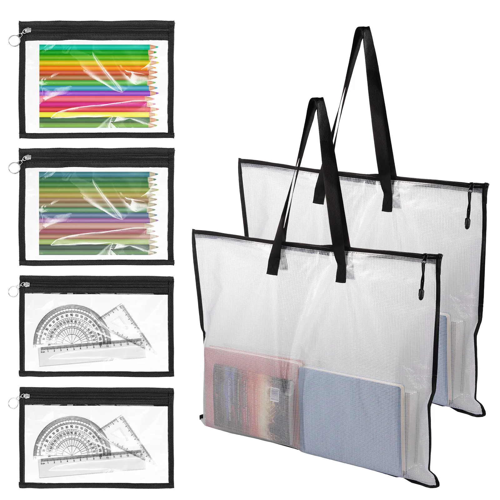 

6Pcs Art Portfolio Bag PVC Storage Pocket Poster Storage Bag Waterproof Clear Large Capacity Art Portfolio Zipper Organizer