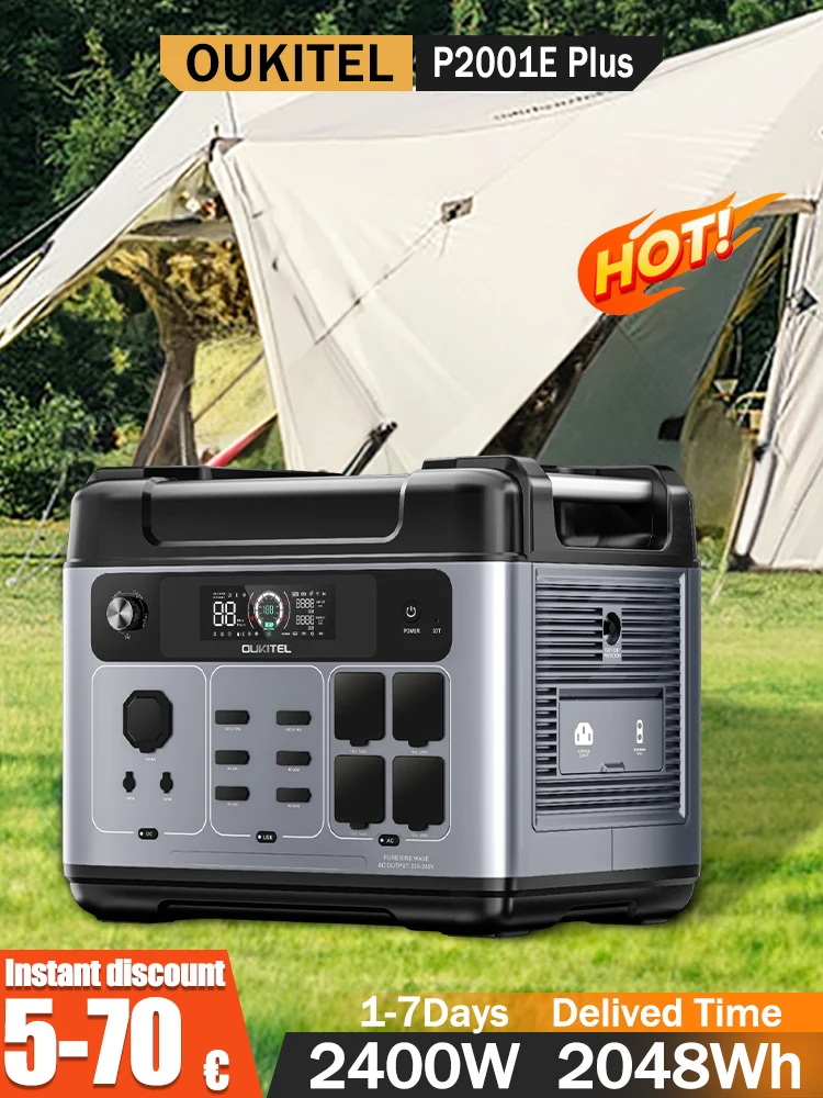 OUKITEL P2001E Plus Tragbare Powerstation 2400W Ausgangsleistung 2048Wh Kapazität LiFePO4 Familien-Outdoor-Camping Notstromversorgung