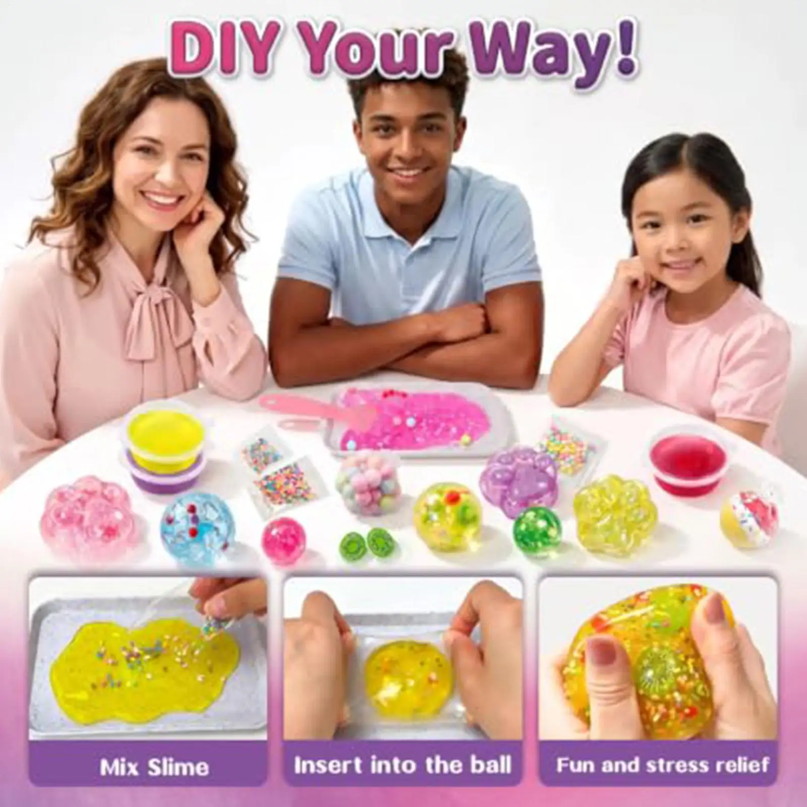 DIY Stress Ball Making Kit 12 Soft Shells Sensory Squeeze Toy Bead Sequin Fillers Handmade Craft Set for Kids Adults Office
