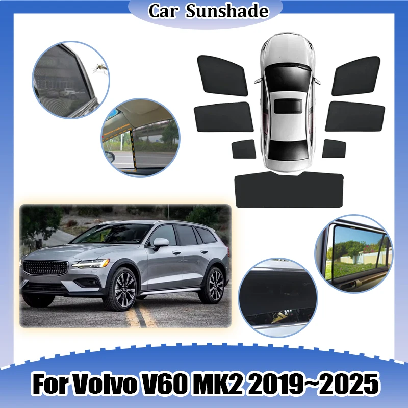 

Sun Visor For Volvo V60 MK2 2019~2025 Breathable Heat Insulation Mesh Sunshade UV Protection Privacy Curtain Shade Accessories