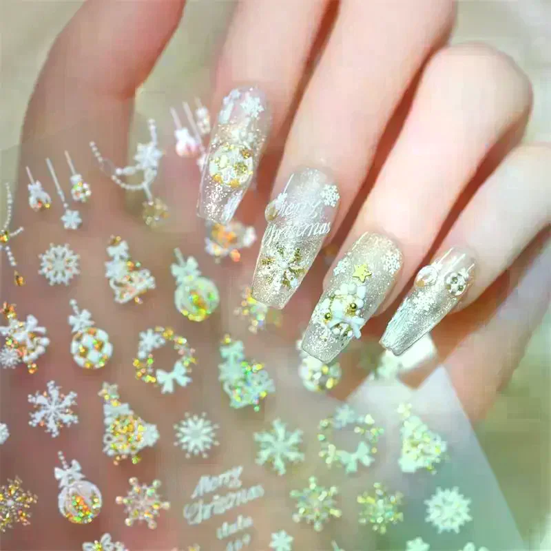Lindo lazo de estilo navideño, copo de nieve colorido, árbol de Navidad, pegatinas para decoración de uñas, pegatinas estampadas para decoración de uñas para mujer, regalo