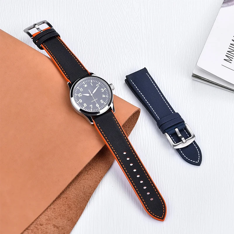 Bracelet de montre hybride FKM, nouveau design, 19 mm, 20 mm, 21 mm, 22 mm, 23 mm, 24 mm, en nylon et caoutchouc, pour IWC Pilot Mark 18, Breitling, SEIKO