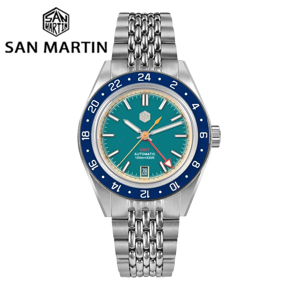 

San Martin Original Design Fashion GMT 39.5mm Men Sports Watch Japan NH34 Automatic Mechanical Waterproof 100m SN0116 Reloj