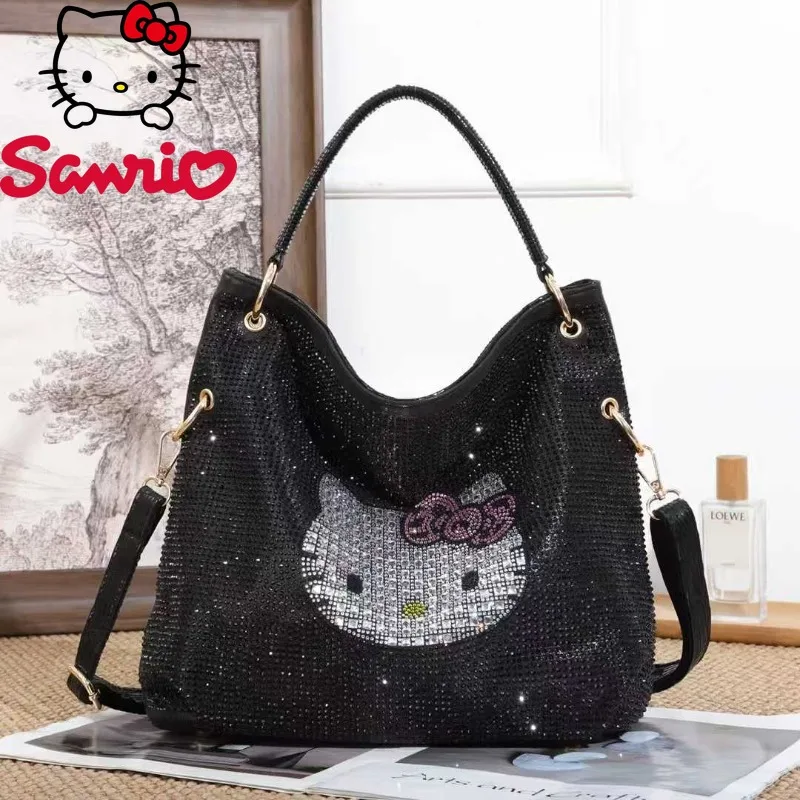 

Новая женская сумка через плечо Hello Kitty, модная высококачественная сумка через плечо с бриллиантами, универсальная женская повседневная сумка для хранения вещей с мультяшным принтом