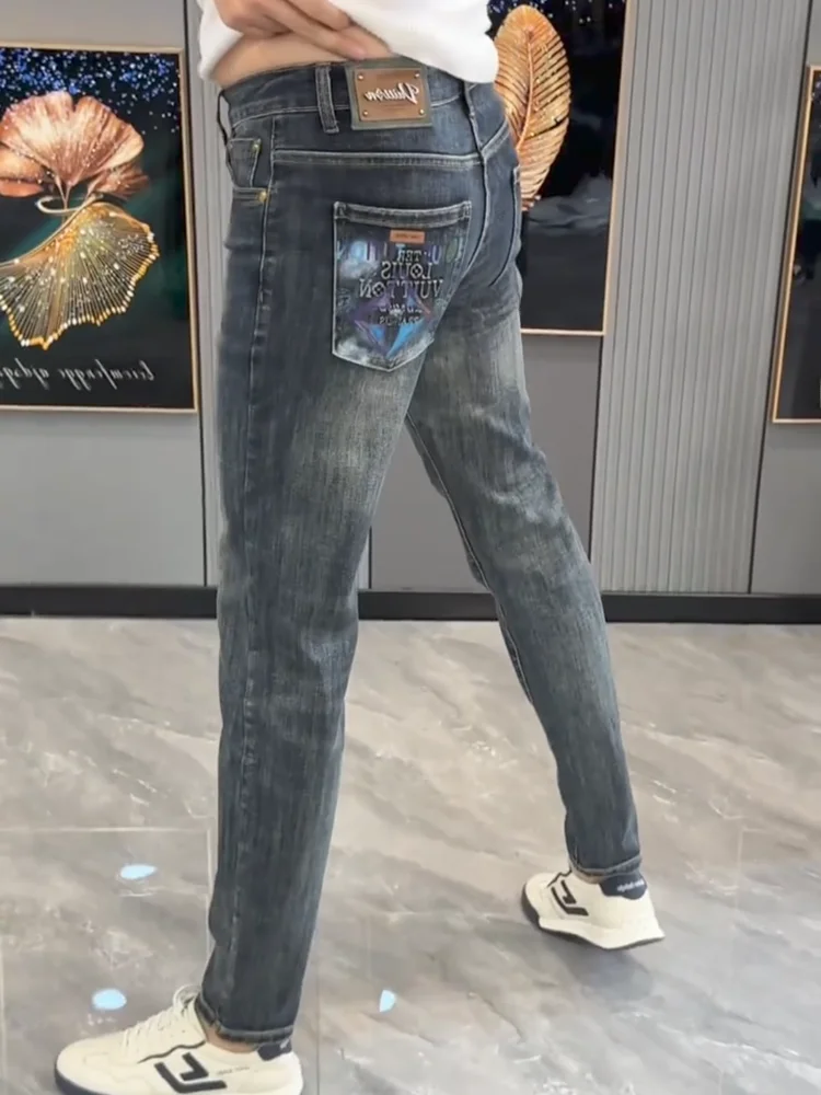 

Faionable Versatile Men's Denim Jeans Autumn Winter New Arrival Casual Sle mid Waist Wa Proc Stand Fit Straight Leg