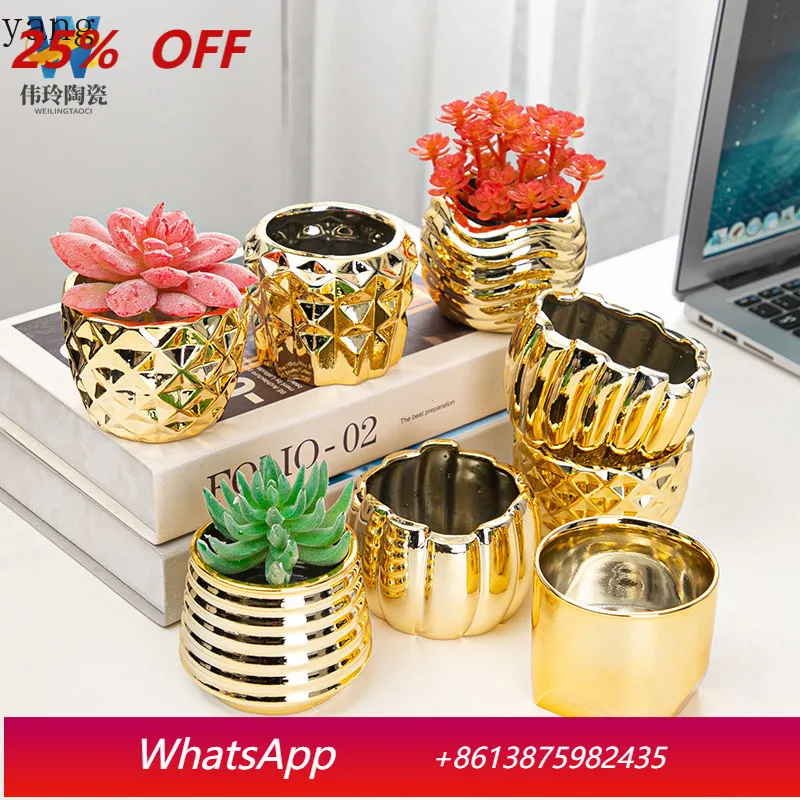 

CX ceramic succulent flower pot electroplated gold interior desktop ornament