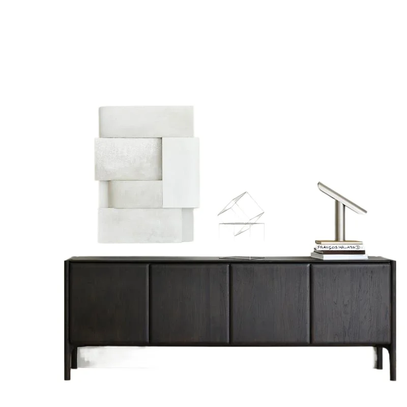 

Solid wood side cabinet, oak black TV cabinet, bucket cabinet, wabi sandy wind log storage locker