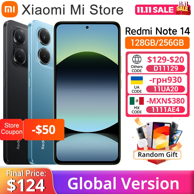 【世界初公開】グローバル版 Xiaomi Redmi Note 14 MediaTek Helio G99-Ultra 108MP AIカメラ 5500mAh 6.67インチ 120Hz AMOLEDディスプレイ