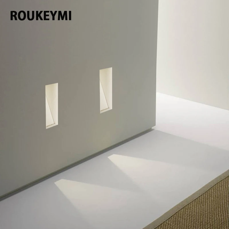 ROUKEYMI Embedded Frameless LED Step&Stair Wall Lamps 3W Motion Sensor Indoor Bedroom Ladder Foyer Corner Intelligent NightLight