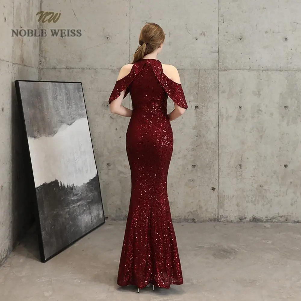 Evening Dresses Sexy Halter Mermaid Sequin Prom Dress Floor Length In Stock Evening Gown Customized