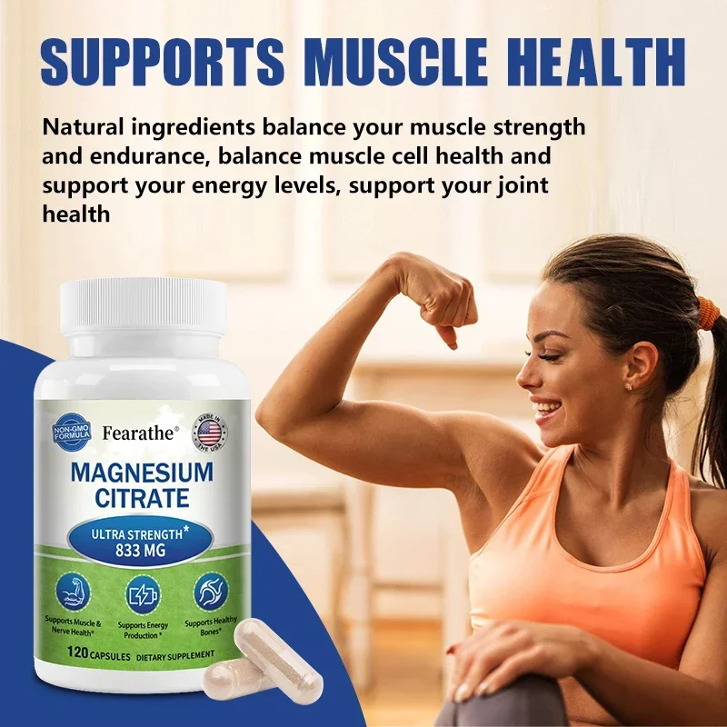 Magnesium Citrate 833 Mg Supplement - 120 Veggie Capsules - Supports Muscle, Heart and Bone Function, Energy