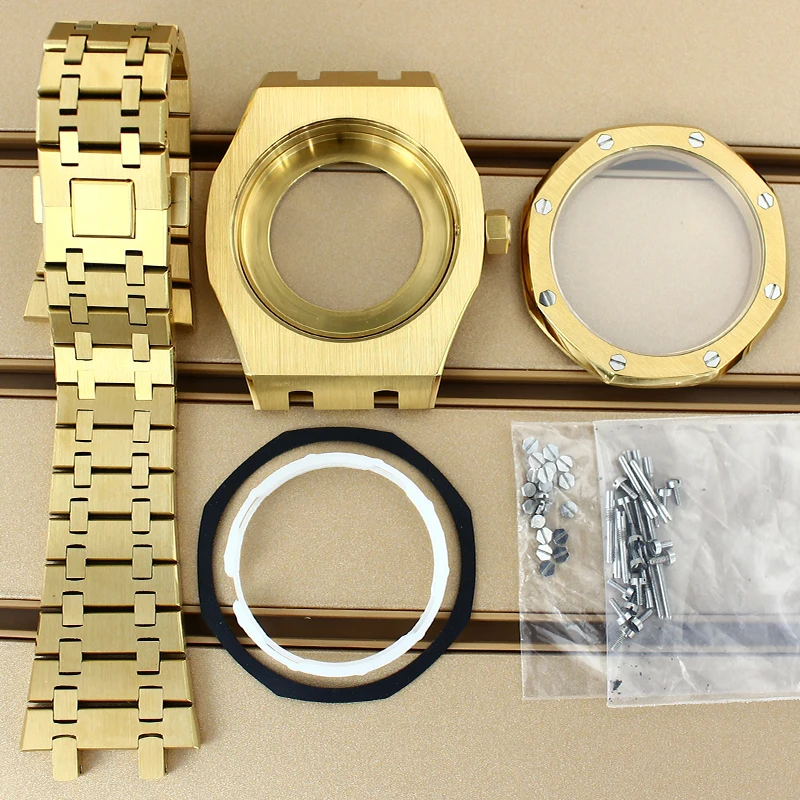 

FEIYASHI 41mm Gold Octagonal Watch Case Bracelet Parts Sapphire Crystal Glass For Seiko NH35 NH36 NH38 NH34 Movement 31.8mm Dial