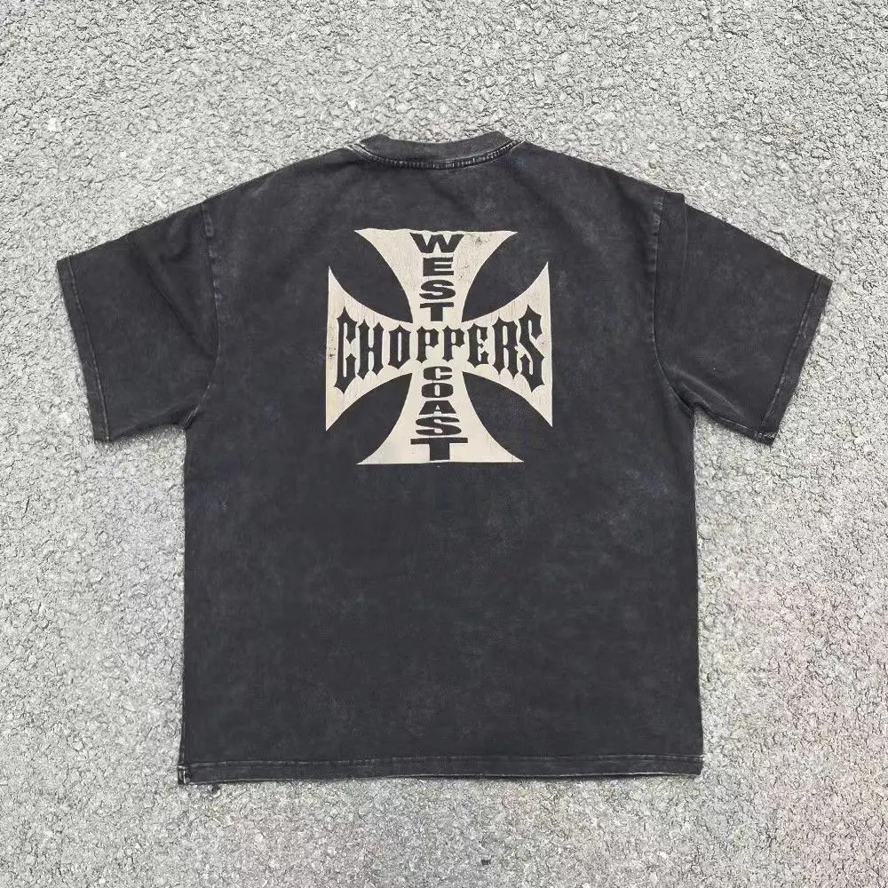 2024 New Summer Heavyweight Cotton West Coast Choppers Washed and Distressed Short Sleeves Women and Men Tee Tops Brand Unisex