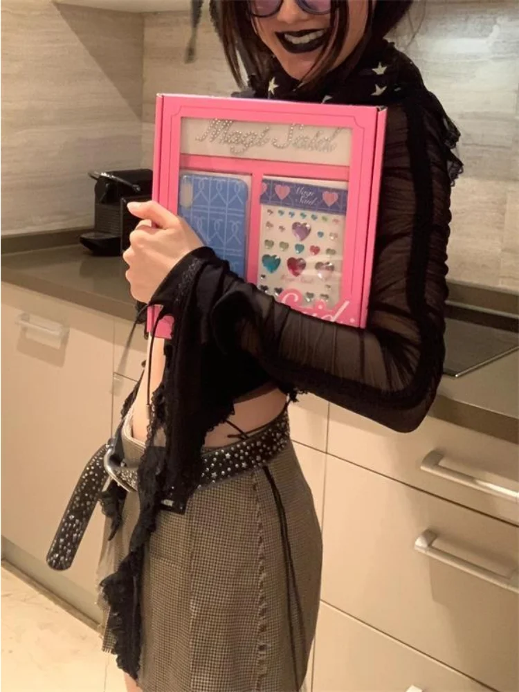 

Ruffles Hotsweet Shirts Women Summer Long-sleeve Cropped Leisure Sunscreen V-neck Sexy Clubwear European Style Hip Hop Aesthetic