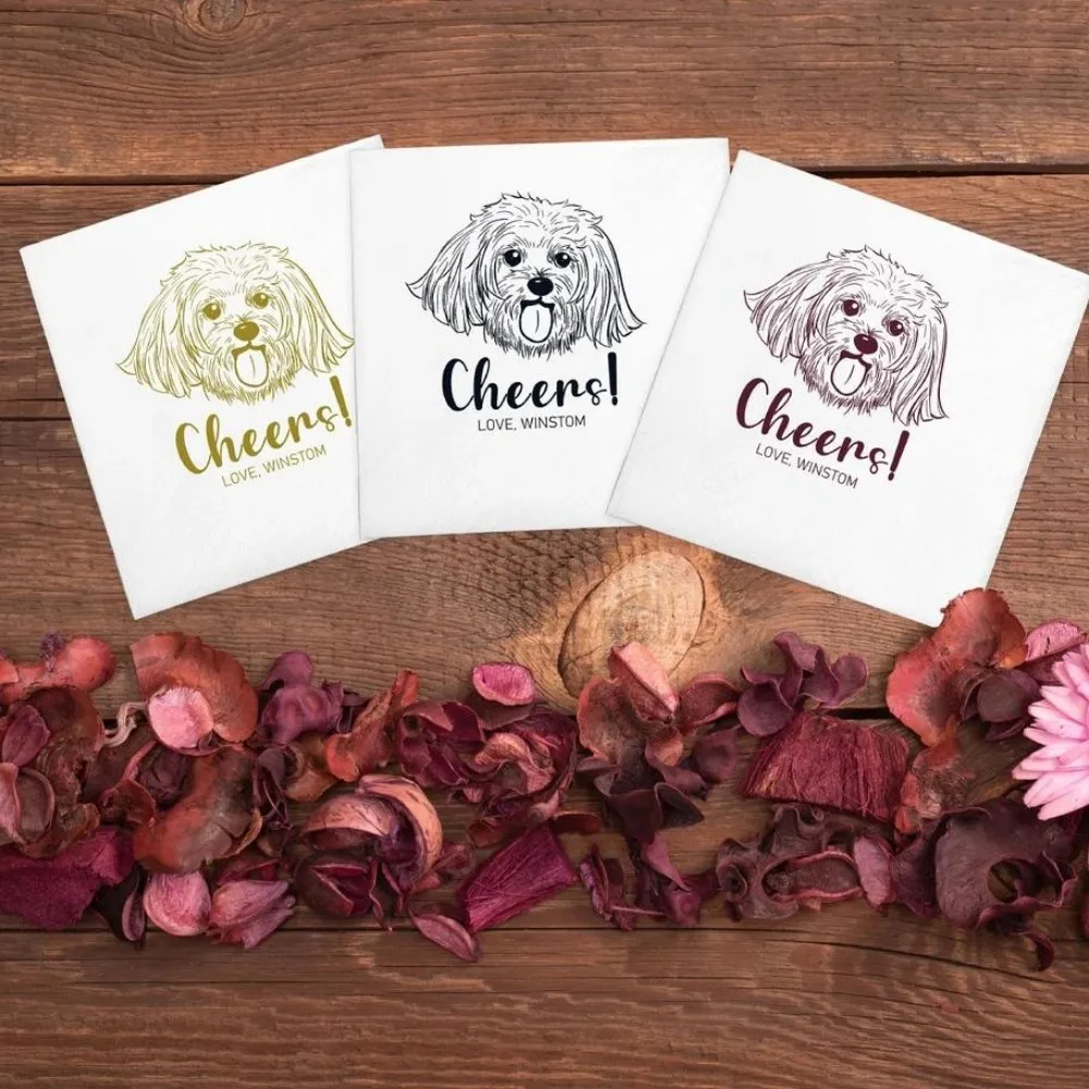 Custom Illustrated Dog | Wedding Napkins |Custom Pet Wedding Napkins |Pet Cocktail Napkins |napkins wedding |cocktail napkins